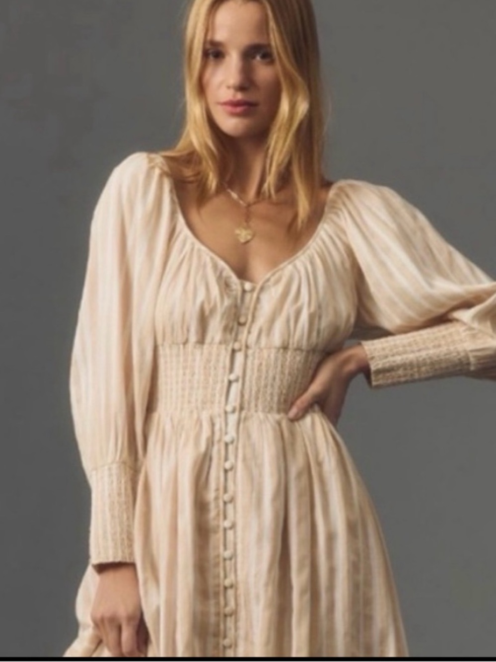 NWT Anthro Smocked-Waist Stripe Button front Romantic Maxi Dress, size L - Picture 8 of 10